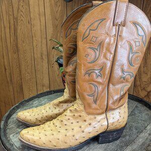 Justin 8931 Vtg Full Quill Ostrich And Leather Cowboy Boots Mens 10.5 d